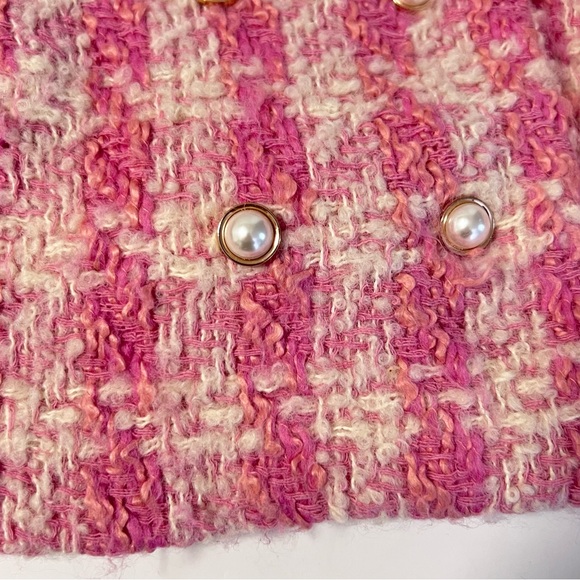 Loveshackfancy Tweed Wool Cropped Double-Breasted Jacket Plaid Pink Sz 0 - Picture 7 of 10
